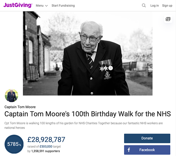 Faksimile fra justgiving.com